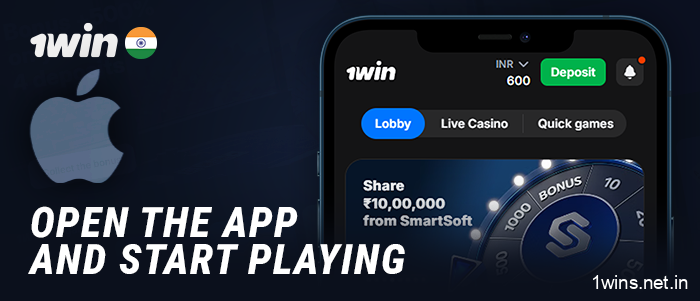 Open the 1Win app installed on iOS and start playing